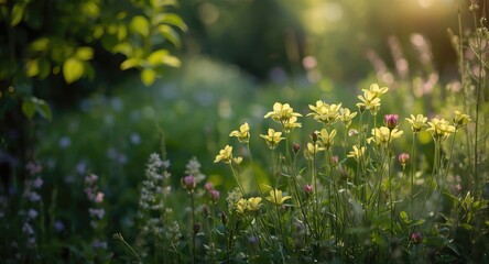 Obraz premium Blooming summer flowers in garden setting featuring Evening Primrose plants