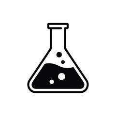Simple black and white illustration of a conical flask with liquid
