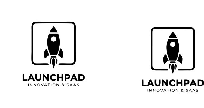 Professional vector logo design for &ldquo;LAUNCHPAD INNOVATION & SAAS&rdquo; featuring a stylized rocket inside a rounded square, symbolizing progress, technology, and digital innovation branding.