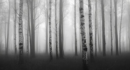 Fototapeta premium Vertical impressionist effect on classic monochrome birch forest ideal for copy space