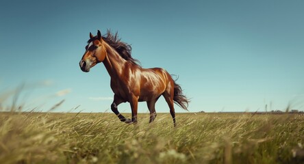 Obraz premium A radiant horse running freely over a bright lush grassy field