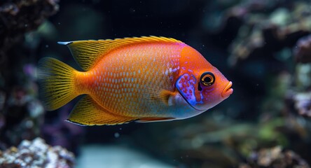 Fototapeta premium Mandarin fish displaying electric colors in coral setting