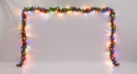 Obraz premium Seasonal light decorations creating a vibrant frame with a white backdrop