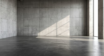 Obraz premium Modern 3D showroom design focusing on empty floor space and raw concrete wall backdrop