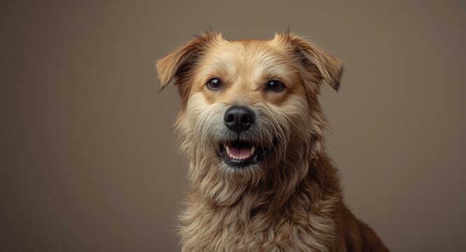 Relaxed and delighted Kurzhaar Drathaar dog breed in studio with pet friendship concept and copy space