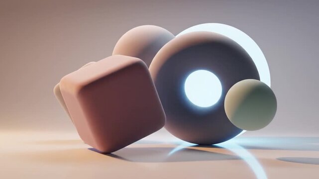 Abstract 3D geometric shapes pastel background, minimal modern composition