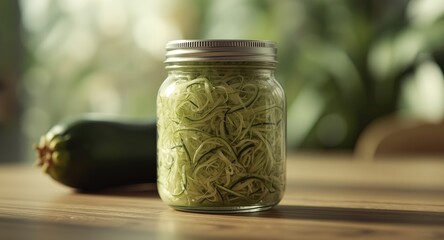 DIY hair and face mask made from grated zucchini in a clear jar