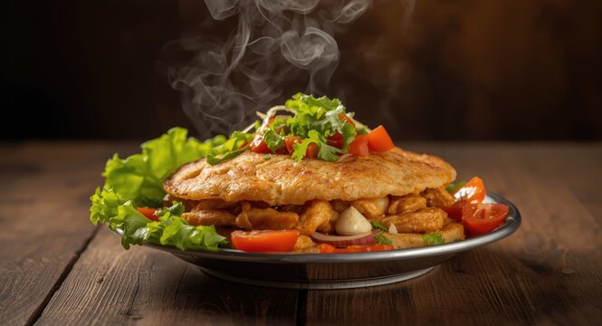 Layered Bread and Curried Chicken Kothu Parotta with Fresh Vegetables