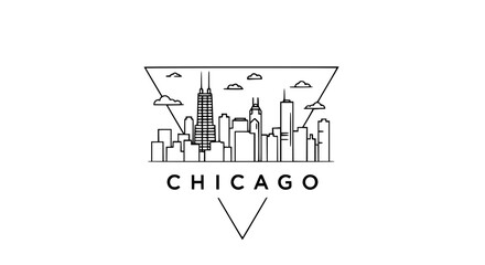 Naklejka premium Chicago Skyline Monoline Triangle Frame with Bold CHICAGO Text – Modern Travel Vector