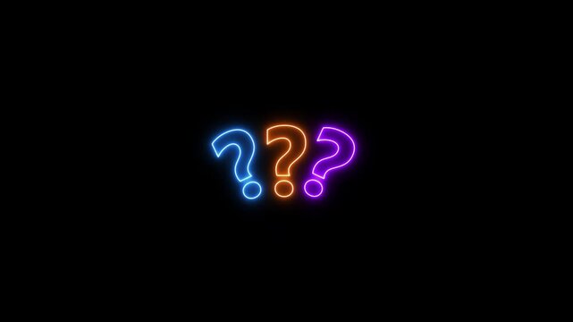 Neon question marks in blue orange and purple on black background colorful question marks blue orange purple neon signs