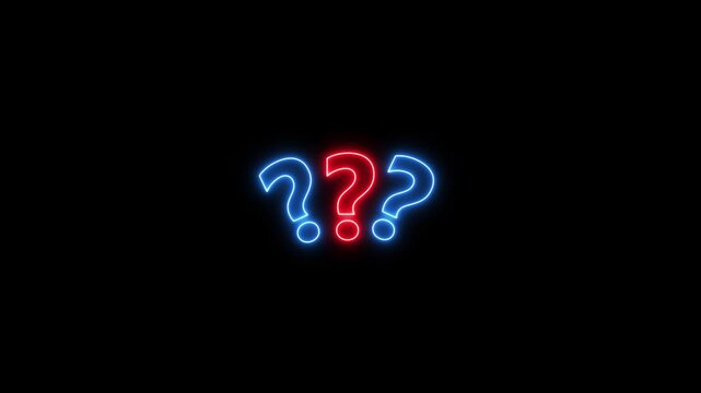 Neon Question Marks Symbols Glowing Blue Red on Black Background glowing symbols blue and red neon query signs