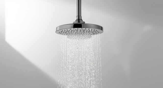 Rain shower head isolated on smooth white surface background