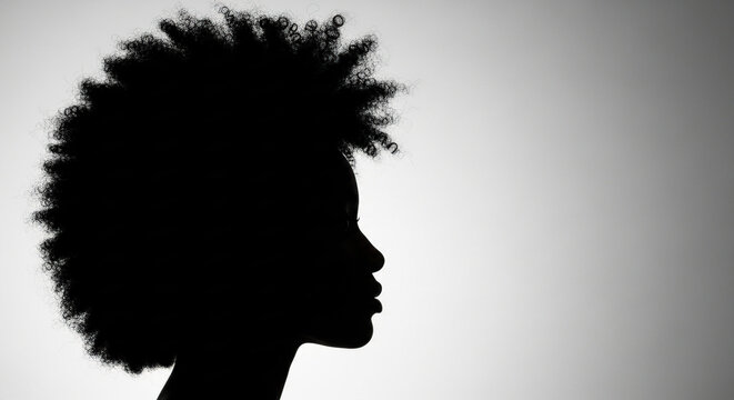 Young black woman silhouette with natural afro hairstyle  