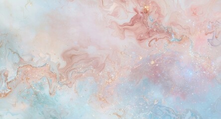 Fototapeta premium Pastel marble background illuminated by sparkling blue and golden magical accents for mermaid fantasy