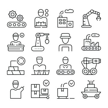 Industrial Manufacturing and Smart Factory Line Icon Set