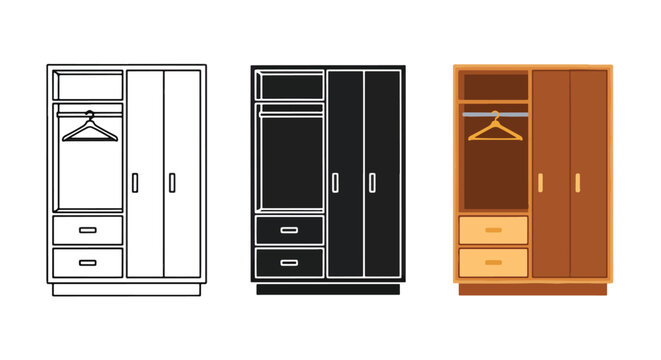 Modern wardrobe closet flat design vector illustration - Clipart. Icon vector -  Icon collection - icon set - Line and glyph icon and logo template - Editable Icon