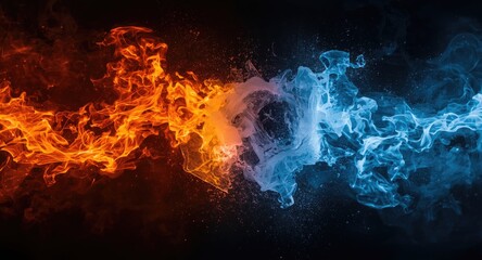 Fototapeta premium Rivalry depicted through fierce fire and cold icy flame imagery