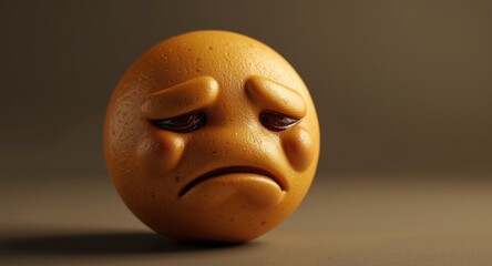 Whimsical and melancholy pizza food mascot shown as a plain flat 2D emoticon