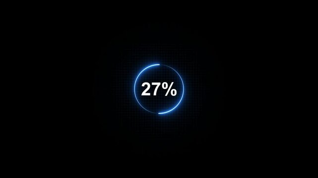 Glowing Blue Circle with 27 Percent Sign Neon Percentage on Dark Background with Grid Texture neon percentage dark background