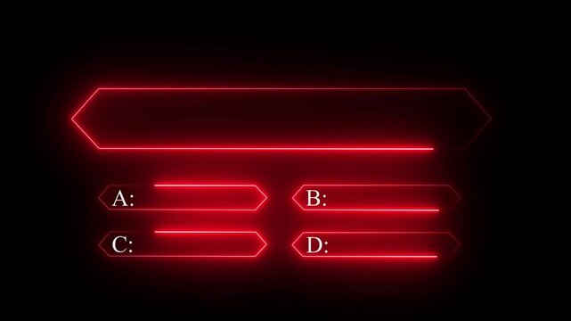 Quiz Neon Line Animation with option selection on black background, Neon Line Animation ,background for quiz and competition