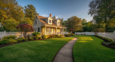 Obraz premium Recently acquired house boasting a neat and elegantly maintained garden