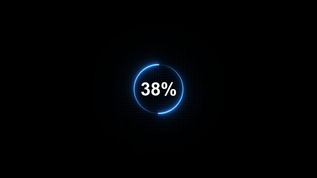Glowing Blue Circle Percentage 38 Percent Loading Animation Progress Indicator percentage sign