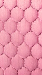 Fototapeta premium Pink abstract hexagon fabric texture background featuring soft rose tone with geometric honeycomb stitched pattern and quilted detail. High-resolution vertical 8K mobile wallpaper 