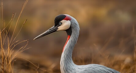 Obraz premium Profile perspective of wattled crane highlighting its distinctive features