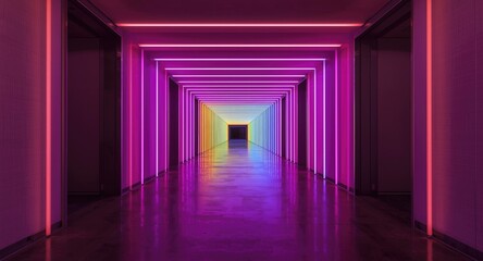 Fototapeta premium Chromatic tunnel lights in an expansive hallway scene