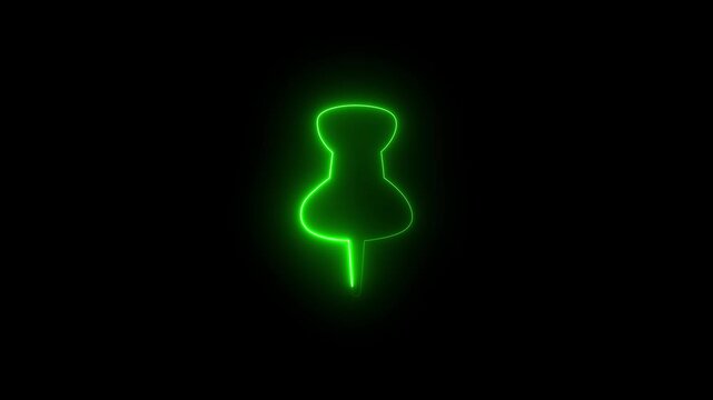 Neon green color Push pin glowing animation 
4k video on black background.

