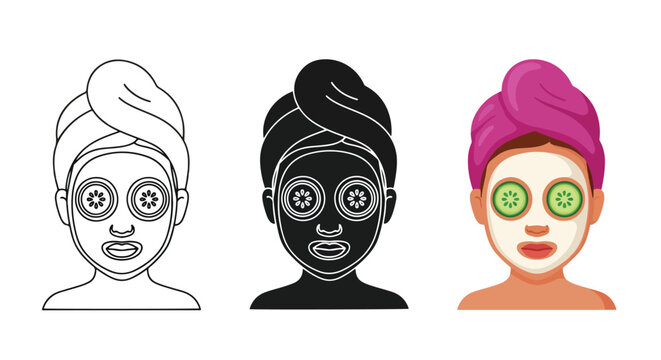 Spa face mask skincare routine vector illustration - Clipart. Icon vector -  Icon collection - icon set - Line and glyph icon and logo template - Editable Icon