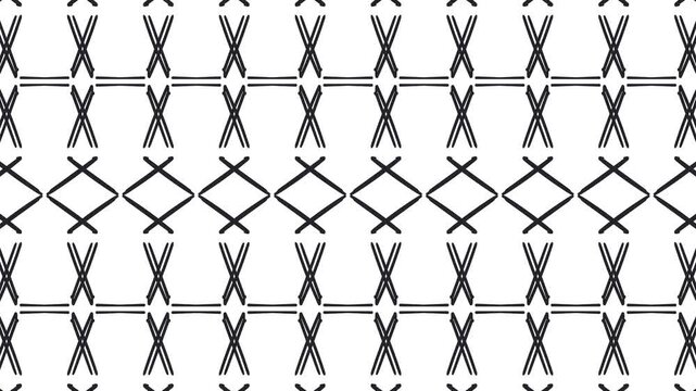 A patterned structure with crosses and double lines moves toward the viewer, then recedes. It seems to dance.