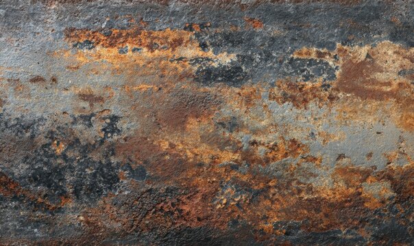 Flat texture of oxidized iron surface with darkened patina variation