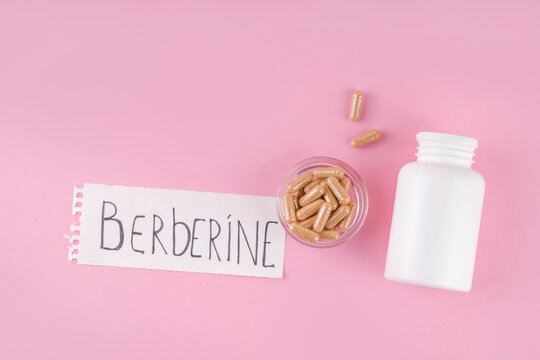 Medical supplement berberine, golden capsules, tablets with barberry berry extract, dietary supplement to support metabolic processes, weight loss and healthy lifestyle