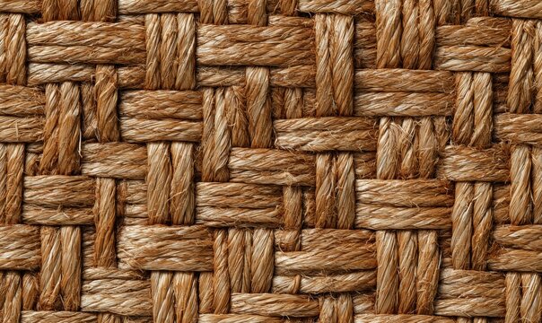 Flat texture of raffia fiber weave pattern filling frame evenly