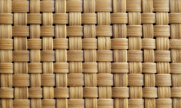 Flat texture of raffia fiber weave pattern filling frame evenly
