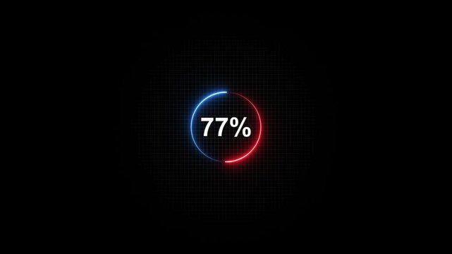 Neon Percentage Circle Progress Indicator 77 Percent Red Blue Grid Background neon circle red blue gradient