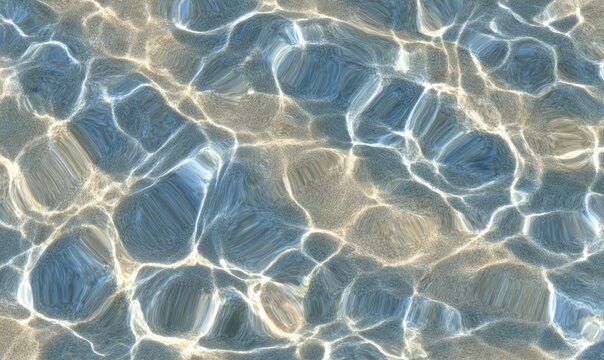 Flat texture of refracted light waves pattern in shallow clear water, seamless organic movement