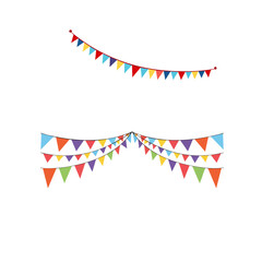 Obraz premium Colorful Party Bunting Flags Vector Set – Festive Triangle Pennant Garland Decoration Isolated on White Background