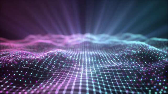 Pixel particles forming dissolving rhythmic pulses seamless futuristic surreal ethereal ambience cascading softly glowing abstract unique style ultra realistic loop