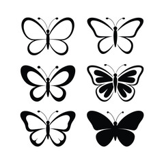 Fototapeta premium A collection of six black and white butterfly illustrations in various styles