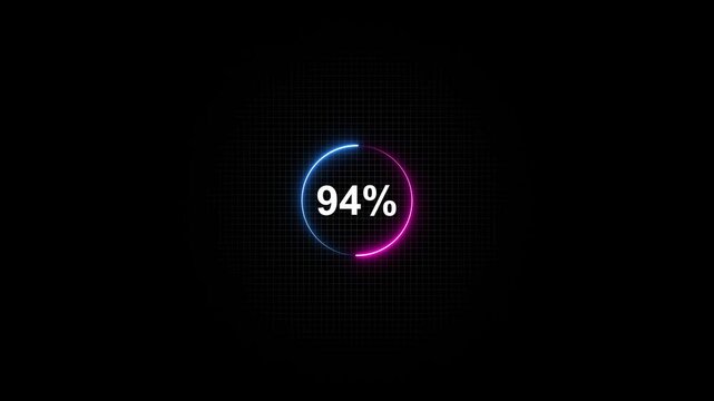 Neon Circle Progress Bar 94 Percent Completion Indicator Loading Animation percentage sign