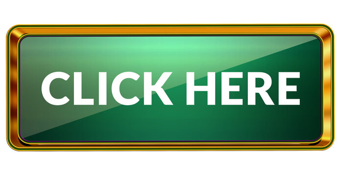 Jade green click here ui cta button with golden outline isolated on transparent background png for website call to action design