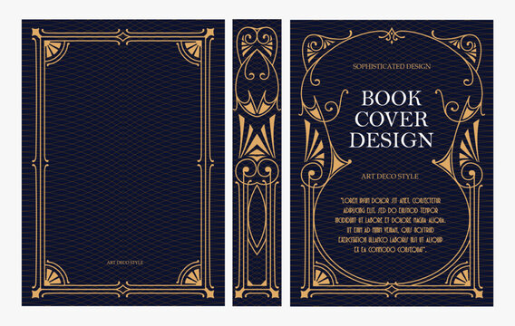 Classic vintage book cover and spine design with Art Deco, Baroque, Art Nouveau and Victorian ornaments. Elegant decorative frame, luxurious retro style for publications, posters and artistic layouts