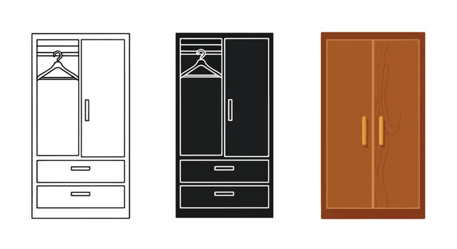 Modern wardrobe closet flat design vector illustration - Clipart. Icon vector -  Icon collection - icon set - Line and glyph icon and logo template - Editable Icon