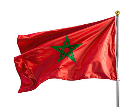 A vibrant, crimson flag with a green, five-pointed star floats against a stark, black background