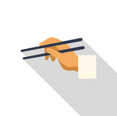 Hand holding chopsticks, oriental cuisine cutlery in a flat design style