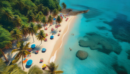 熱帯の浜辺　砂浜　海の景色　俯瞰の眺め