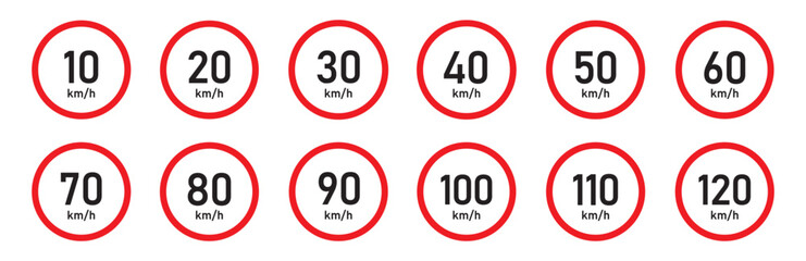 Road limited speed board sign icon illustration