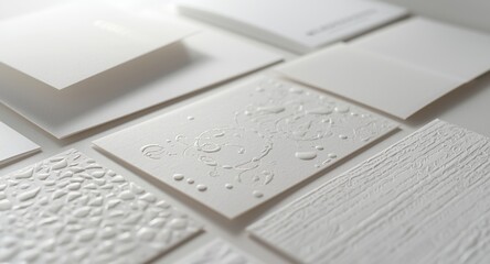 Variety of white papers showing different tactile designs on a white flat surface